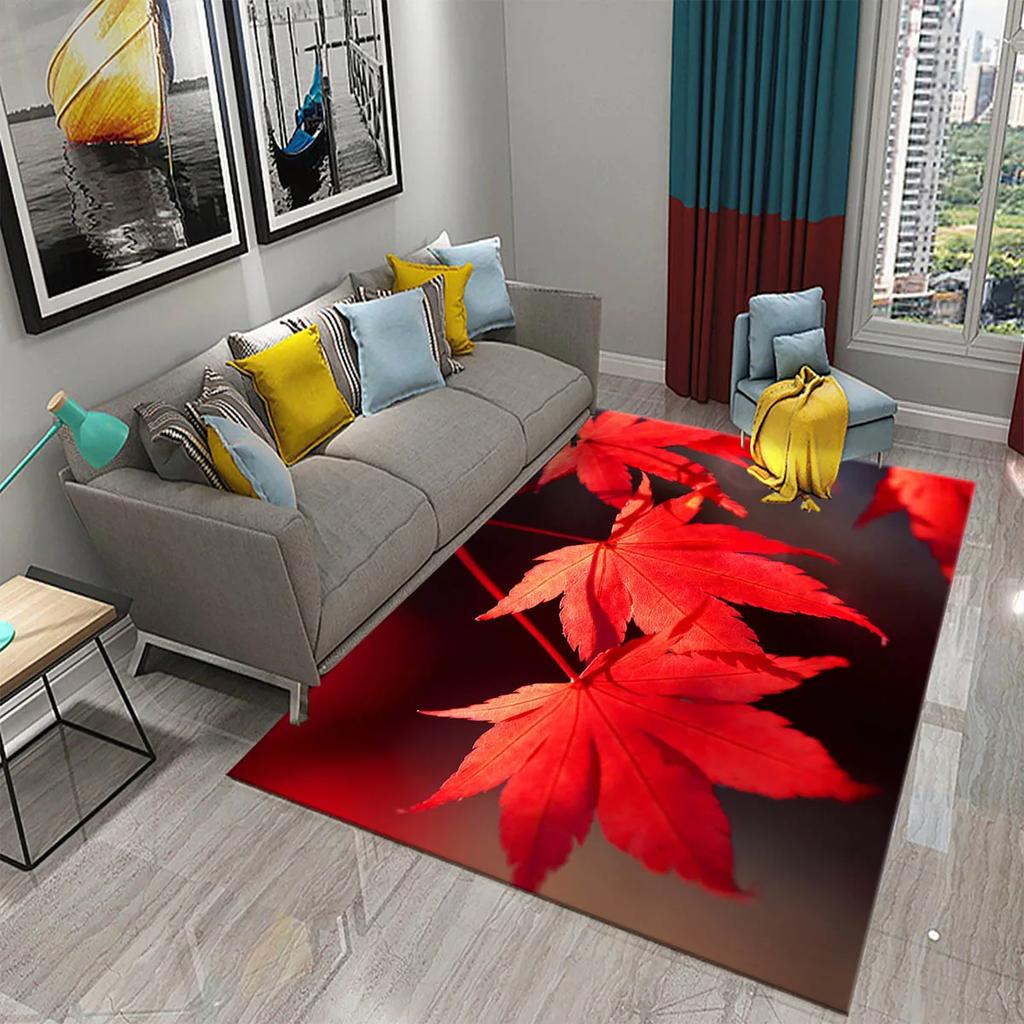 Green Leaves Carpet Natural Landscape Rug Black Rectangle Area Rugs for Adults Yoga Mats Bedroom Living Room Decor Soft Door Mat