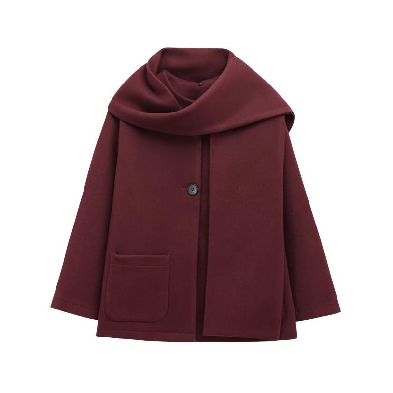 Womens Oversized Wool-Blend Coat With Scarf