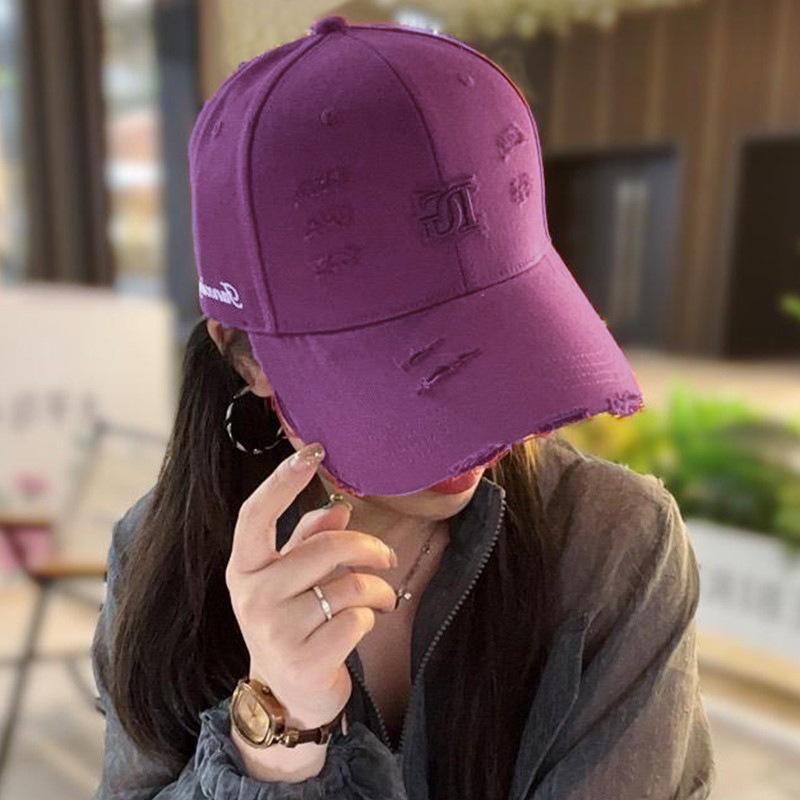 Letter Embroidery Ripped Cap Tide Couple Versatile Face Small Baseball Cap Outdoor Face Small Sun Cap