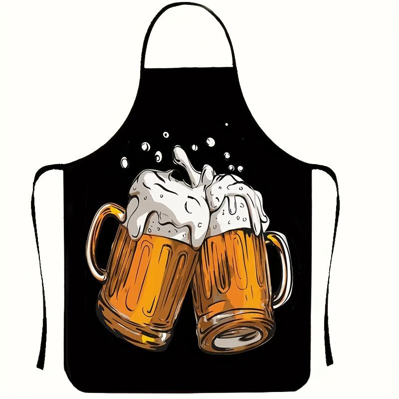 1pc Beer Festival Apron, Creative Beer Mug Print, Durable & Comfortable Fun Chef Cooking Apron, Ideal for Baking, Home Cleaning