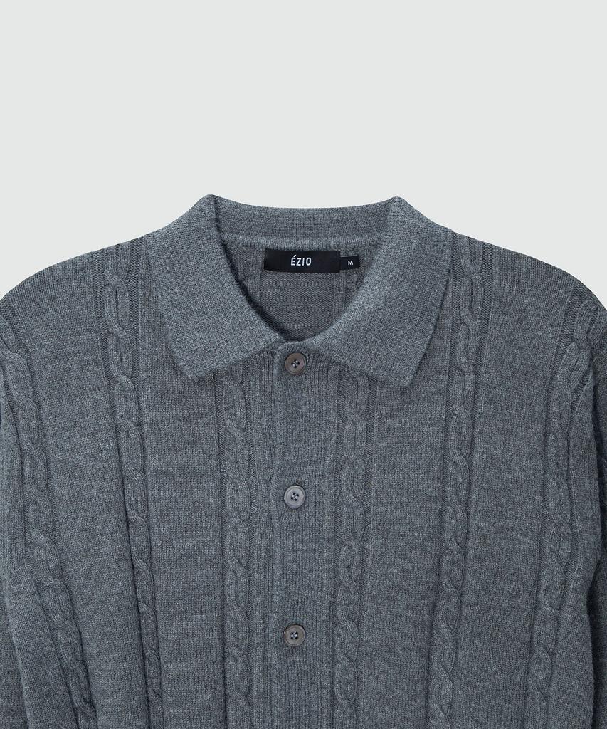 EZIO Cable Button-Up Collar Cardigan_Charcoal