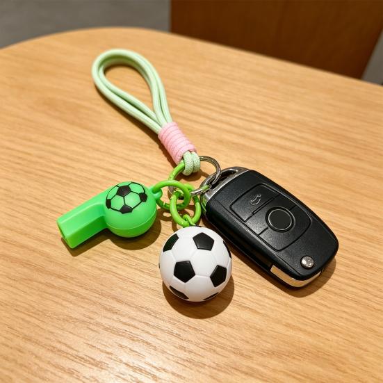 Football Keychain with Whistle Car Key Ring with Braided Strap Football Backpack Purse