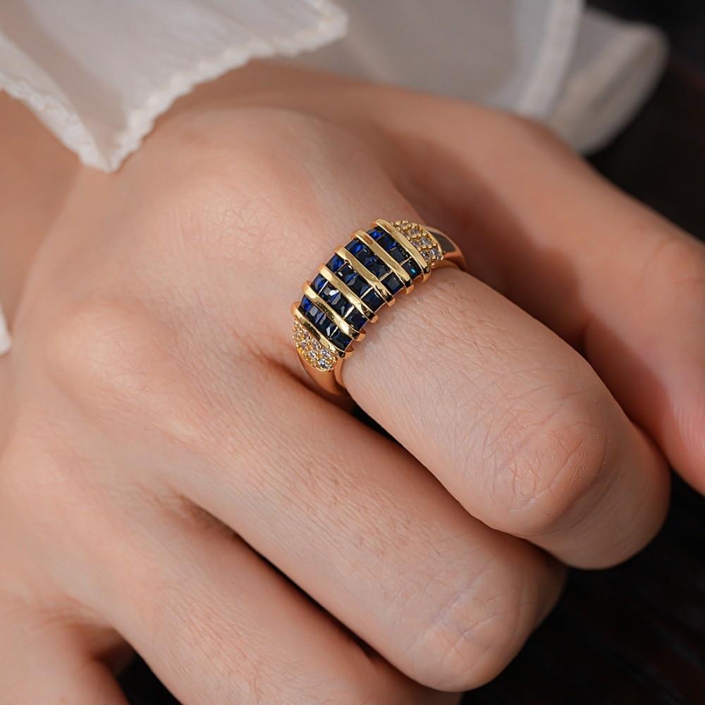 Korean Style Rhinestone Ring Geometric Chunky Enamel Ring Vintage Zircon Opening Ring Decoration