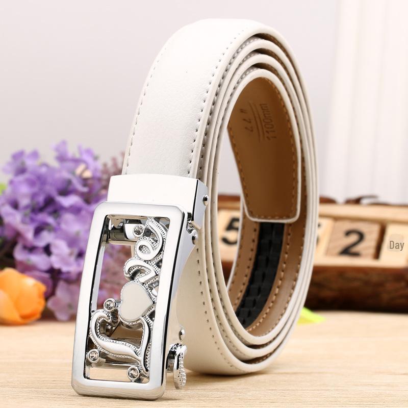 Women's Casual Double-Sided Lychee Pattern Leather Belt with Automatic Buckle