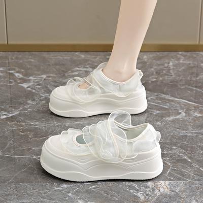 CRLAYDK Sweet Lace Loafers for Women Thick Sole Summer Hook&Loop Walking Dressy Slip On Casual Girls Cute Platform Shoes