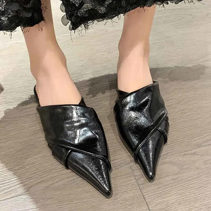 Elegant Pointed Toe Flats Slippers Designer Mules Shoes Summer Women's Sandals 2025 Party Slides New Mujer De Sandalias
