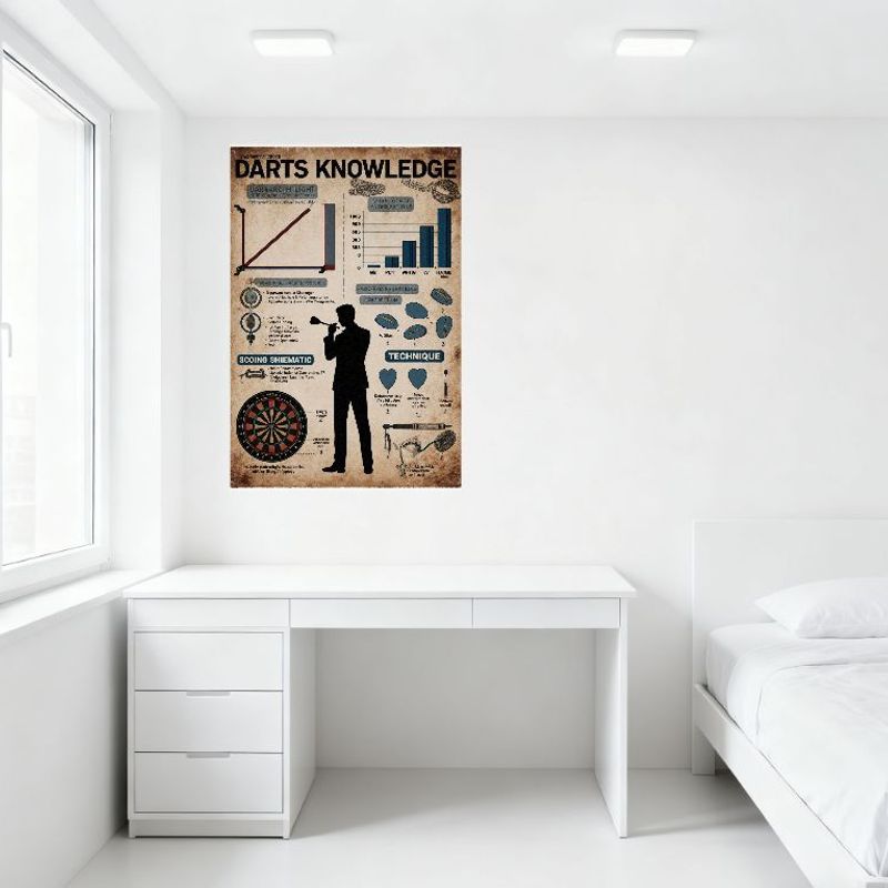 Vintage Dart Knowledge Tin Sign Darts Ability Light Graph Scoring Schematic Technique Metal Plaque for Man Cave Bar Pub Home Dec