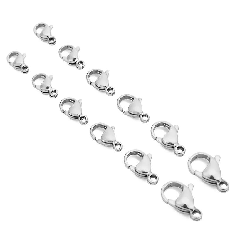 50pcs Stainless Steel Lobster Clasps Hooks for Necklace Bracelet Chains DIY Fashion Jewelry Making Findings Supplies 10mm/12mm