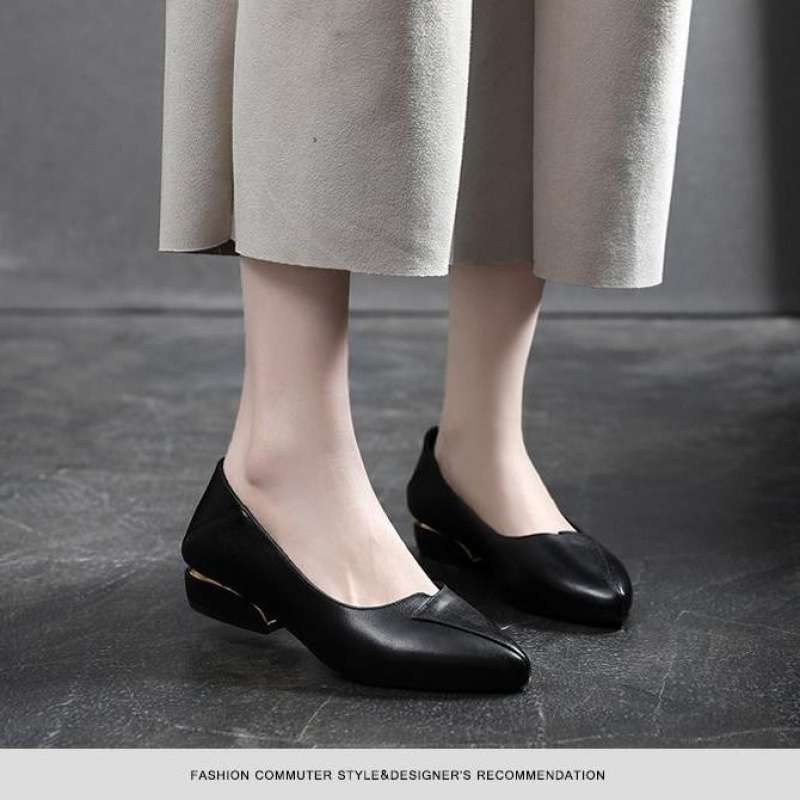 Scarpe basse da donna nuove scarpe in pelle scarpe singole basse da donna tacco medio scarpe da lavoro scarpe da mamma taglia media tacco grosso scarpe Doudou
