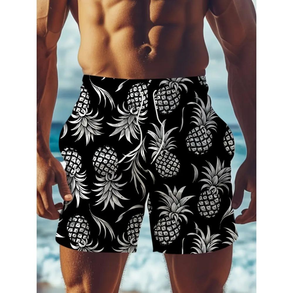 Herren Strandshorts 3D-Druck Cartoon Ananas Grafikshorts Badehose Sommer Neu Schnelltrocknend Urlaub Harajuku Hawaiianische Shorts