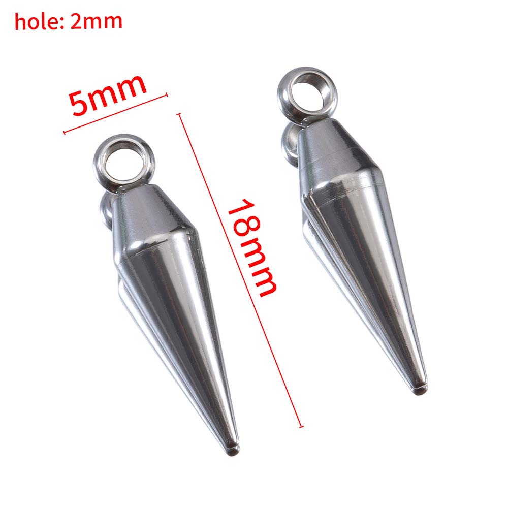 10PCS Stainless Steel Cone Bullet Choker Charms Spike Beads Pendants for Women Man Hoop Earring Necklace Jewelry Making Supplies