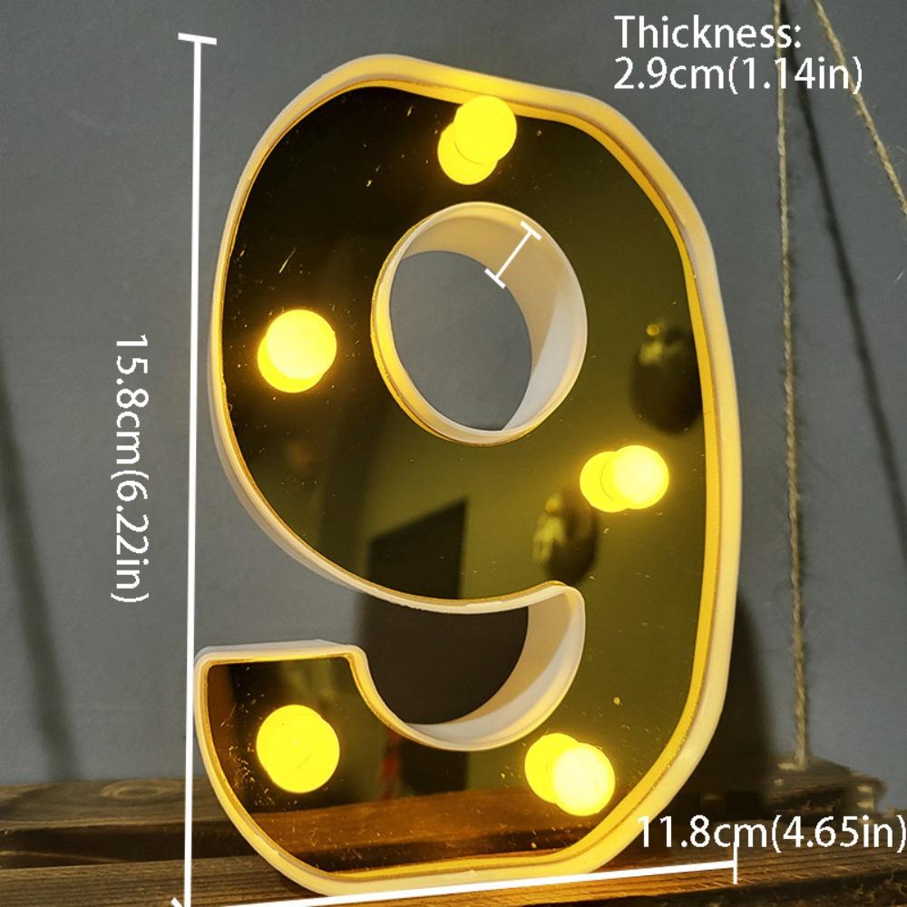 Gold 16CM Letters Lights Creative Mirror-Shaped Golden Numbers Led Lights Battery Powered Luminous Atmosphere Lamp