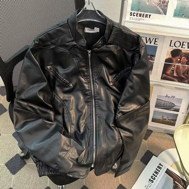 

Европейские и американские уличные тренды свободная одежда в стиле локомотив кожаная куртка мужская модная хулиганская красивая куртка-пилот из ПУ кожи высокого качества M чёрный