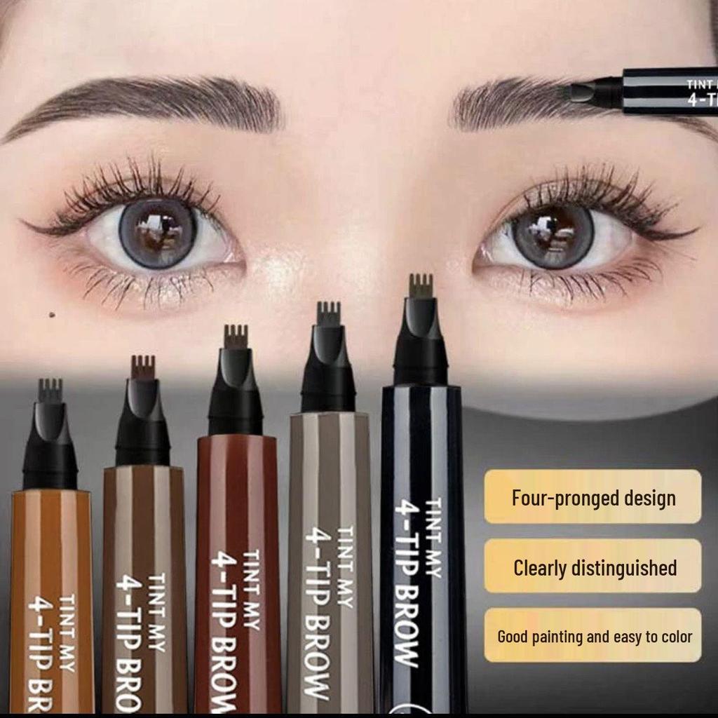 Four-Tip Waterproof Smudge-Proof Long-Lasting Liquid Eyebrow Pencil with Chinese and English Instructions