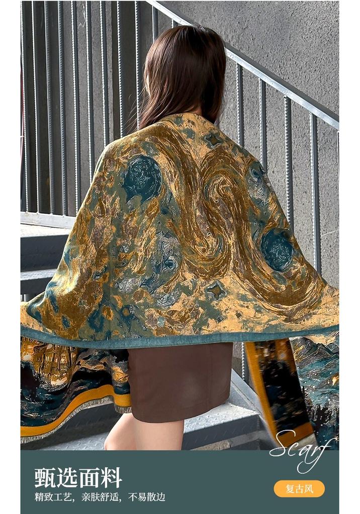 Korean High-End Scarf Castle Oil Painting Style Versatile Shawl Printed Scarf