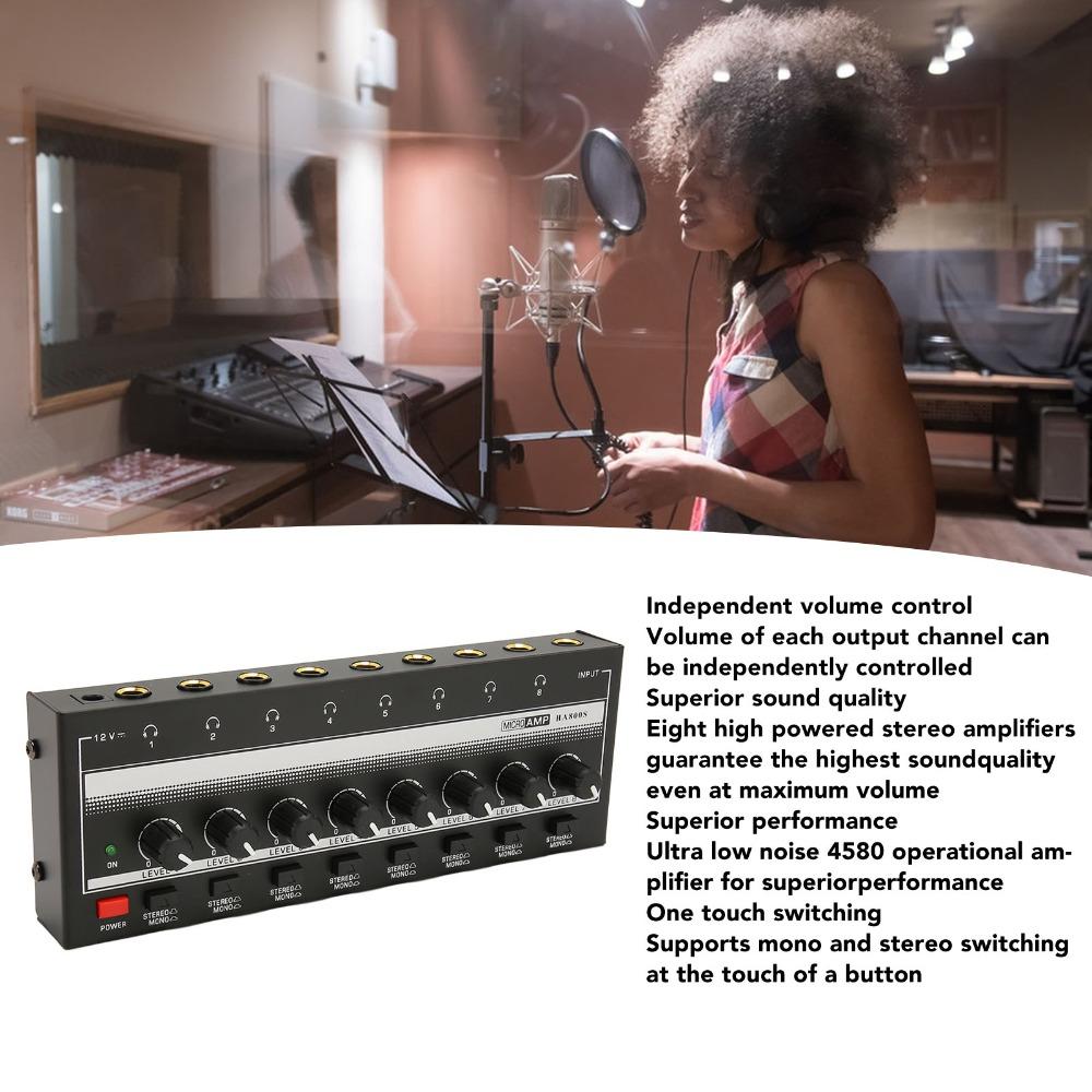 1/4" TRS Input/Output Stereo Headphone Amplifier 8-Channel Audio Mixer  Studio Recording