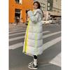 Winter Warm Thick Long Hooded Puffer Jacket Waterproof Shiny Loose Fit Color Block Coat