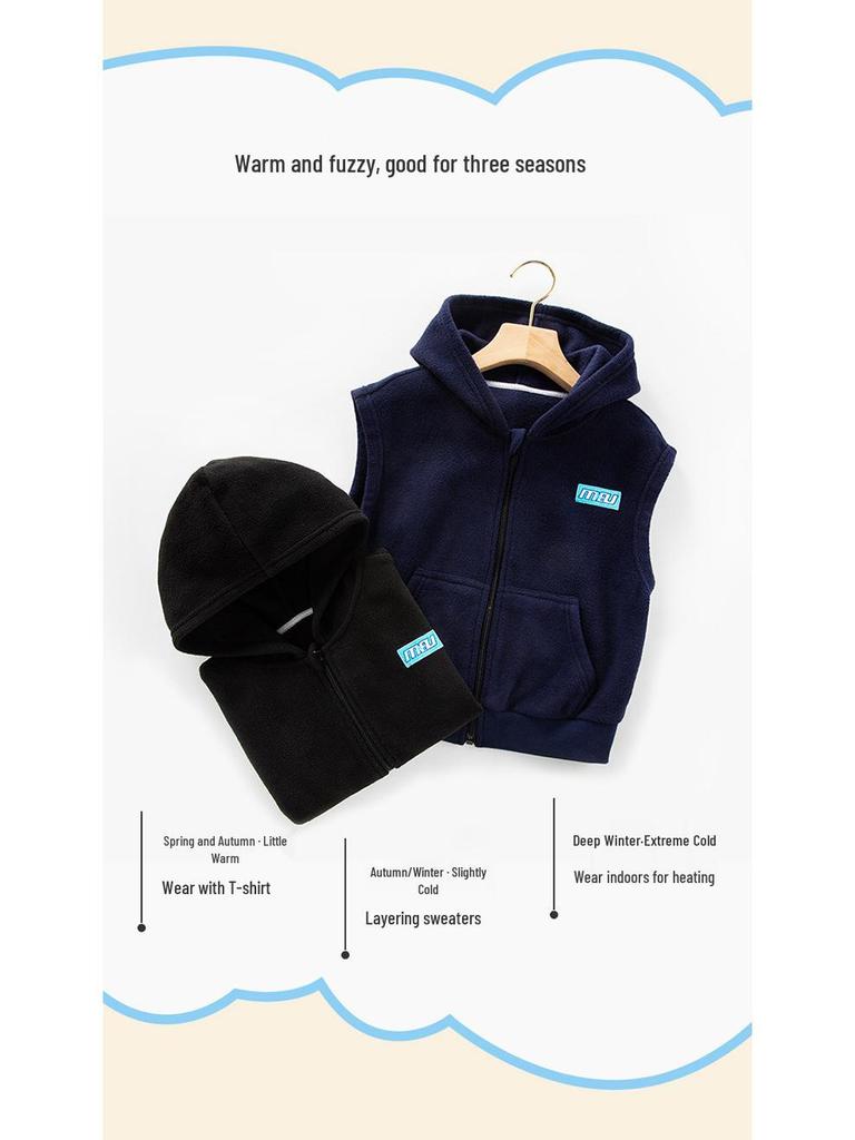 Kids' Hooded Fleece Vest - Sleeveless Autumn/Winter Style for Boys & Girls
