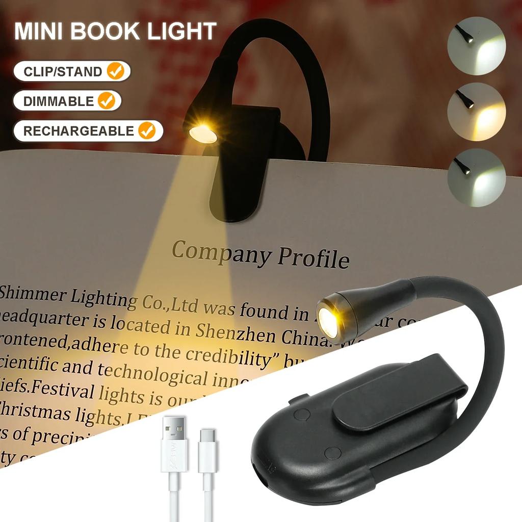 1~10PCS Mini Book Light Portable Clip Night Light Usb Charging Led Dimmable Bedroom Eye Protect Camping Clip 360° Flip Book Lamp