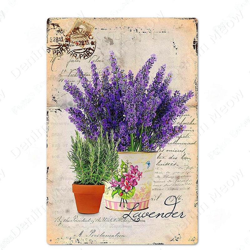 Blumen Retro Metallschild für Hinterhof Schlafzimmer Dekorationen, Rosen Wandkunst Poster, Lavendel Vintage Blechschild, Liebesgeschenk für Frau