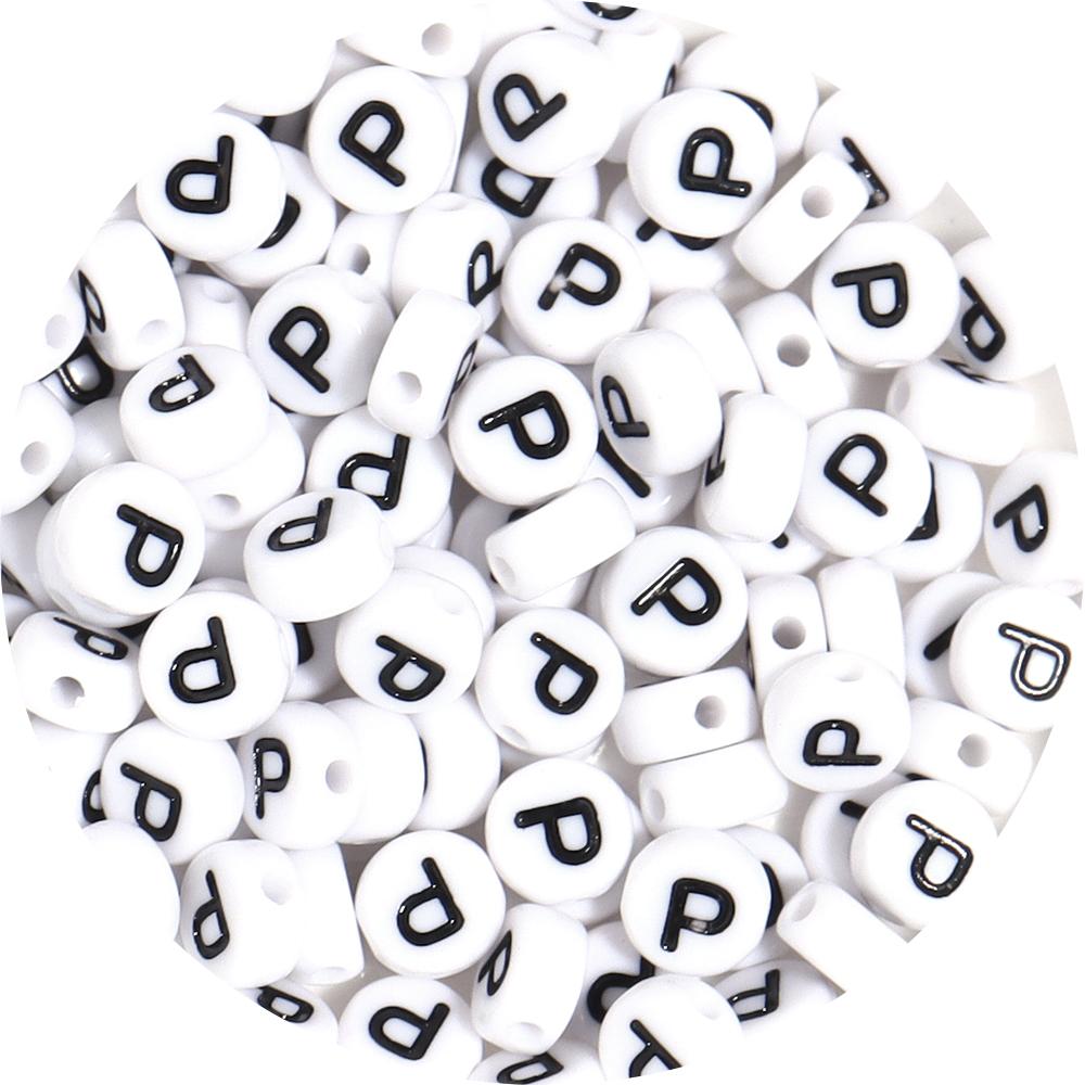 100Pcs 7mm Black White Acrylic Alphabet Beads Flat Round Loose Spacer Letter Beads For DIY Craft Bracelet Supplies Wholesale