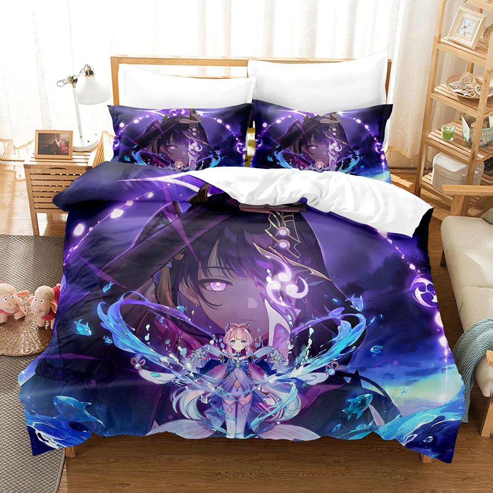 Genshin Impact New 3D Digital Printed Games Three-Piece Bedding Set With Winter Home Polyester Quilt Cover With Cartoon Pattern