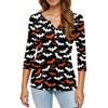 Women's T Shirt Halloween Print Button 3/4 Sleeve Daily Weekend Fashion Basic V- Neck Regular Top