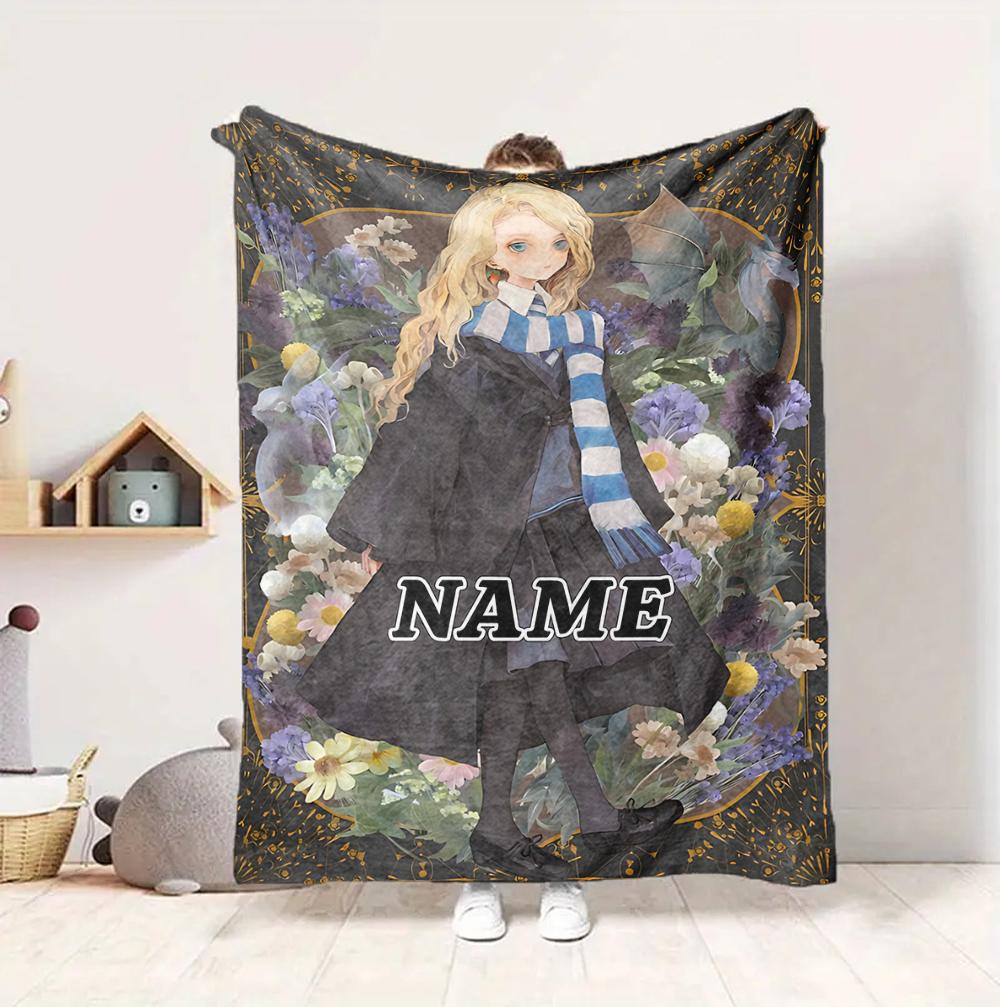 Custom Name Floral Fantasy Flannel Blanket Throw Blanket Soft Warm Sofa Bed Home Decor Unique Gift