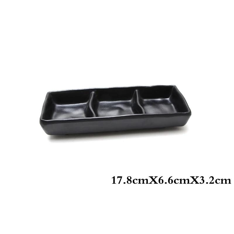 1Pcs Black Melamine Food Grade Plastic Soy Sauce  Pot Bar Tableware Seasoning Sauce Chili Double Grid Sauce Dish Snack Plate