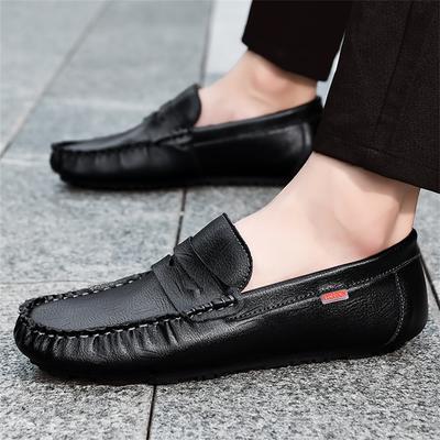 Handmade Leather Men Shoes Casual Comfortable Slip On Loafers Men Leather Shoes Flats Moccasins Walking Shoes Big Size 48