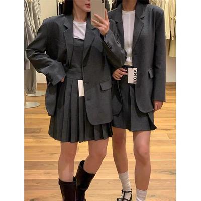 Spot Kórejský Y-Štandard Dongdaemun: Voľný malý oblek, plisovaná sukňa so šľapkami, set na jar