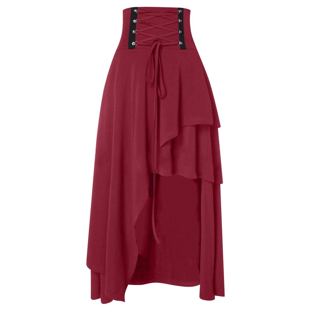 Women's Retro Skirt Ruffle Waist Retro Women's Skirt Loose Skirt