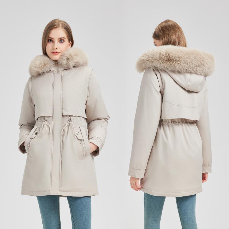 New big fur collar down cotton clothes women's medium and long waist winter outdoor pie to overcome warm cotton-padded jacket