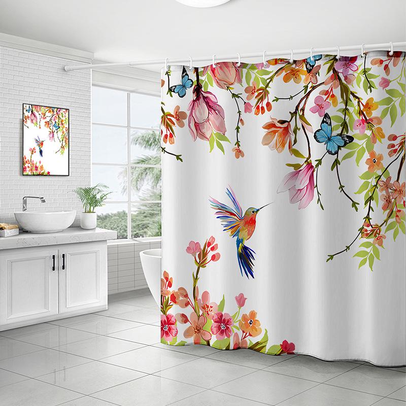 Floral & Bird Print Waterproof Mildew-Proof Shower Curtain for Bathing Areas