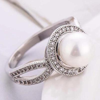 Trend Newly Romantic Elegant Big Round Imitation Pearl Women Ring Female Wedding Party Anniversary Birthday Gift Ring Jewelry