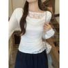 White Swing Collar Lace Long Sleeve T-shirt Women's Early Autumn Wear with Bottoming Shirt Slim Waist Top