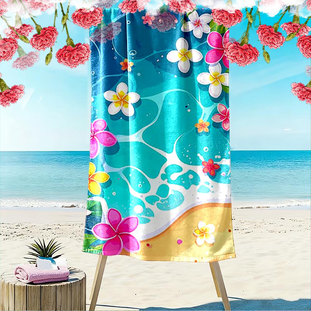 Tropical Flowers and Ocean Wave Design Beach Towel Quick-drying for Travel Outdoor Sports Jogging Beach and Swimming