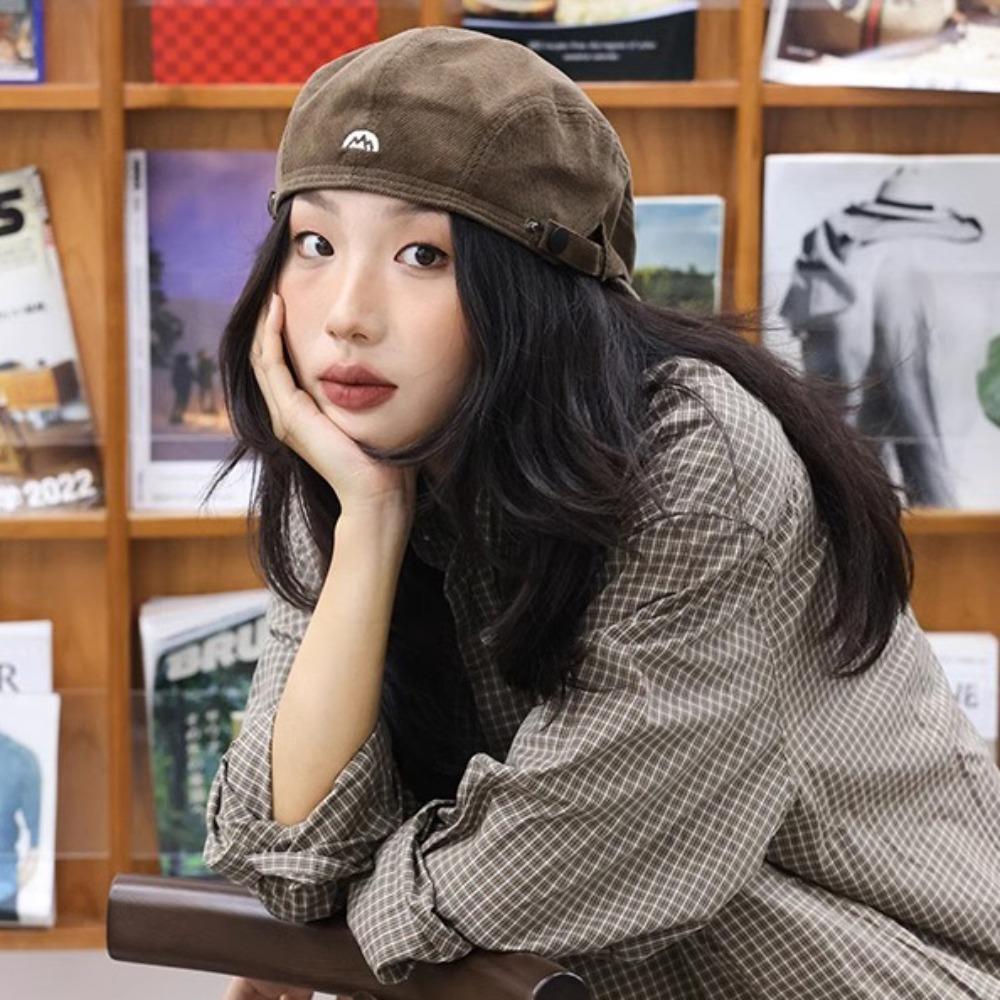 British Style Embroider Letter Hat Pure Color Retro Painter Hat Newsboy Flat Cap  Streetwear