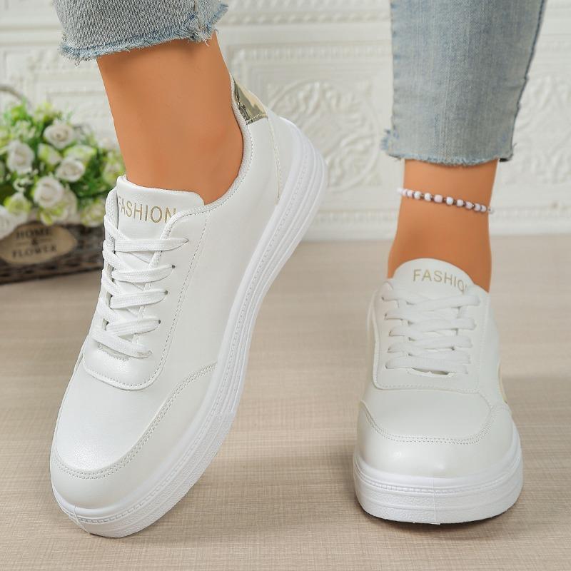 Comfortable Plus Size Sneakers Fashion Round Toe Spliced Lace-Up Platform Waterproof Non-Slip Flat Single Shoes
