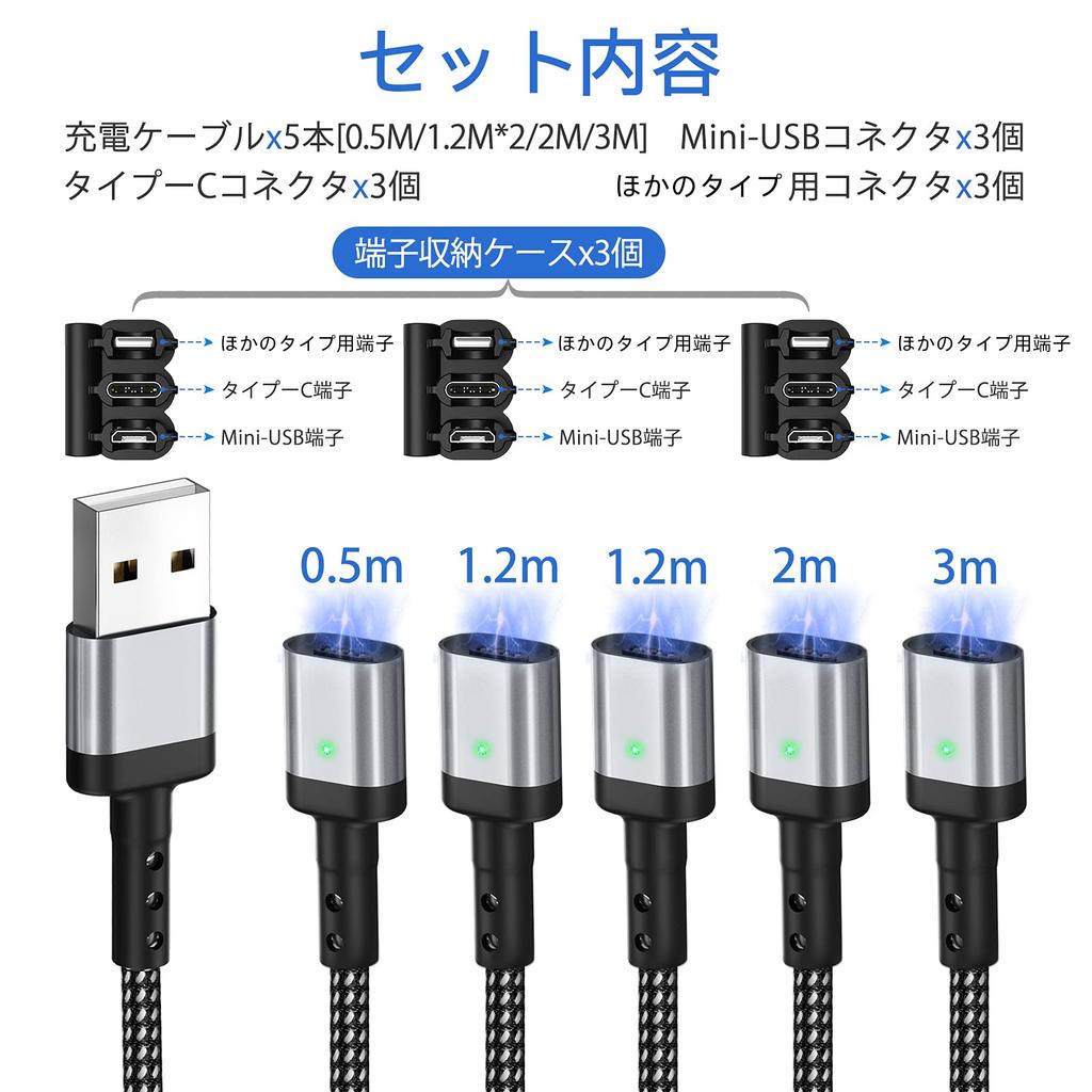 SUNTAIHO Magnetic Charging Cable USB Cable 2M Fast Charging Data Transfer Magnetic Dustproof Detachable Micro USB Connector with LED Indicator and