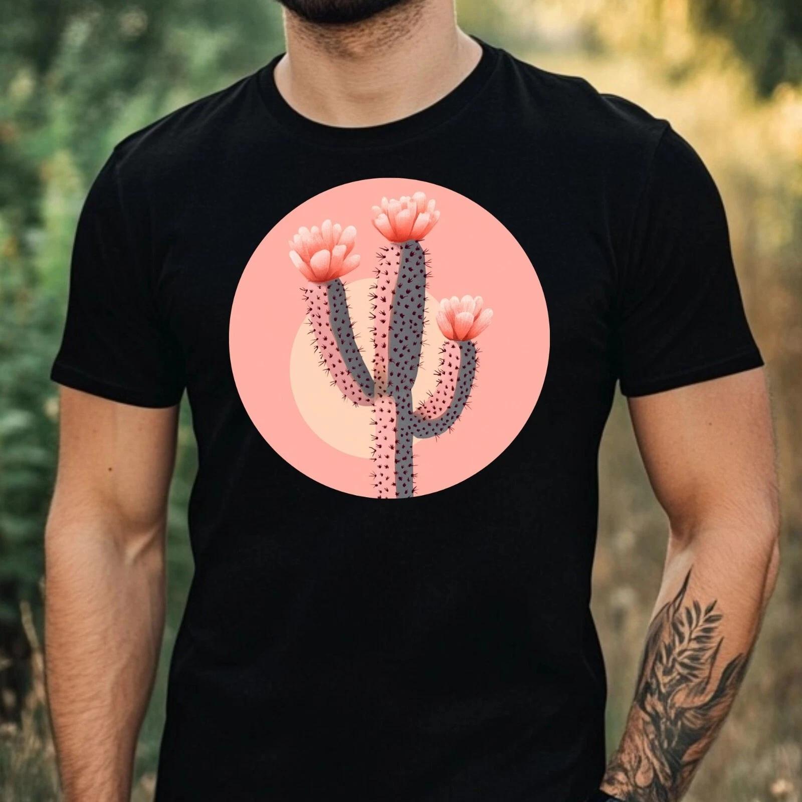 T-Shirt Herren Rosa Kaktus Motiv Baumwolle Größe XS bis 5XL XS