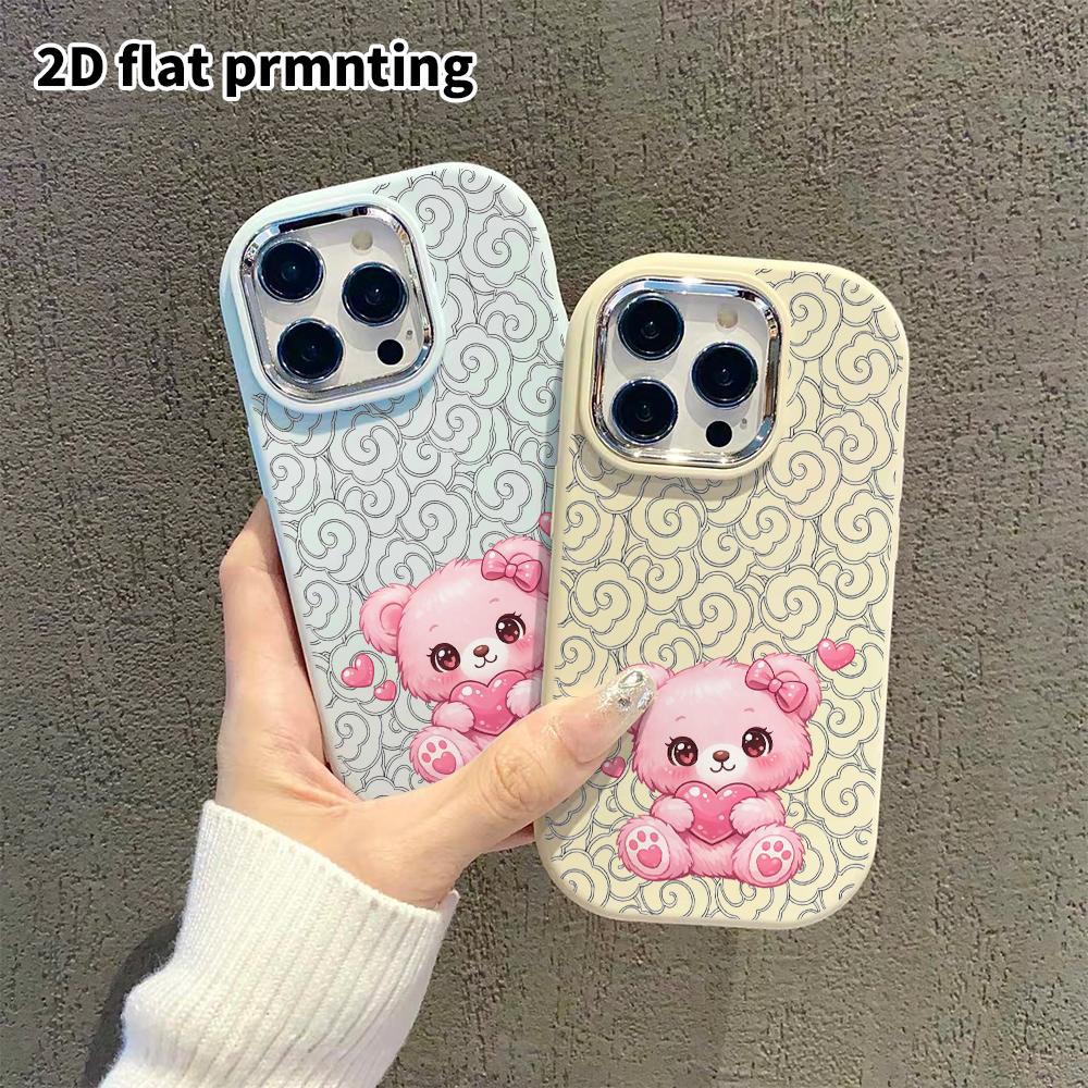 Phone Case: 2D Flat Design Suitable for iPhone 18 17 16 15 14 13 Pro, Couple Style, Pink Heart Little Bear, Christmas and Halloween Gift