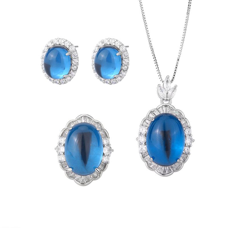 Jewelry Ice Seed Fluorescent Denier Pigeon Blood Blue Pointed Crystal Plain Body Jade Pendant Set 13 * 18-10 * 12