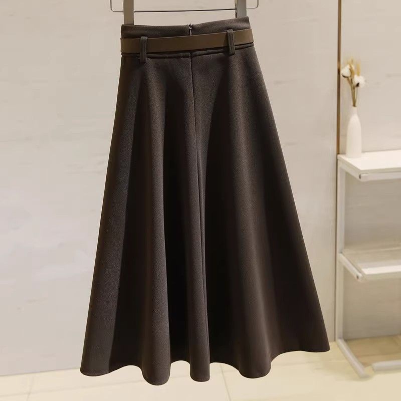 Autumn Winter Women Wool Skirt High Waist Elegant Flowy Midi Slim Fit Fashion Tummy Control Office Casual