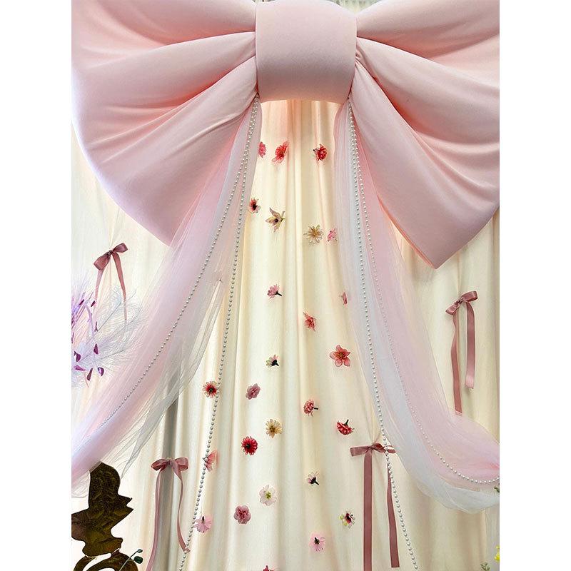 Wedding Day Robe & Room Decor Photo Backdrop with Large Bow