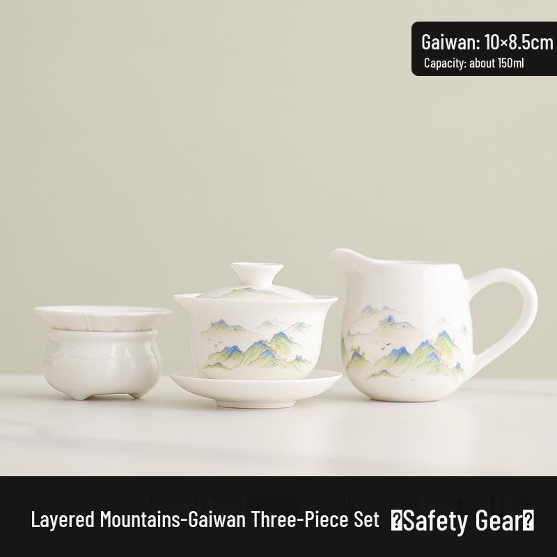 Dehua White Sancai Gaiwan: High-end Mutton Fat Jade Porcelain Tea Bowl and Kung Fu Teacup Set
