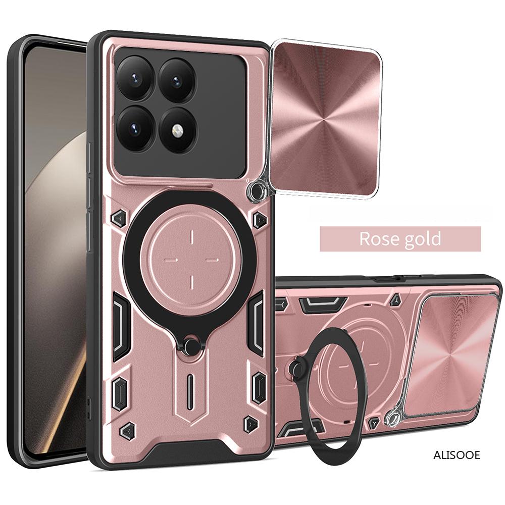 

Чохол зі шторкою для камери для Xiaomi 15T / Mi 15T Pro, чохол з магнітним кільцем-підставкою, захисний чохол для телефону для Xiaomi 15T Capa for Xiaomi 15T рожевий колір золота
