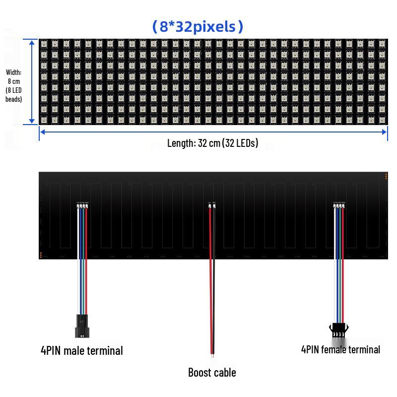 WS2812 Dream Color RGB LED Dot Matrix Flexible Display Screen, Programmable DC5V Full Color Point Light Source.