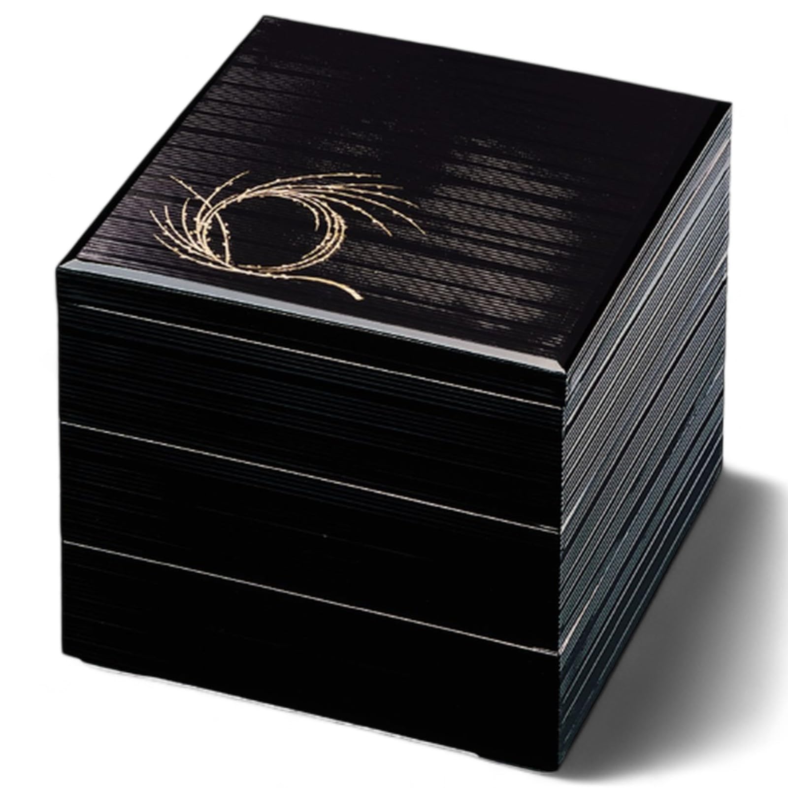 J-kitchens Lacquerware 3-Tiered Jubako Box, 8.5 inches, Black with Senjiki and Willow Knots, 25cm, Resin, Made in Japan