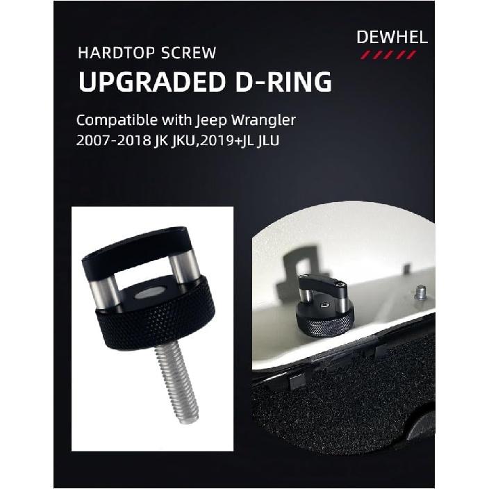DEWHEL Aluminum 6Pcs Hard Top Bolts Quick Removal Fastener Thumb Screws W/D Ring Compatible With Jeep Wrangler JK JKU JL JLU JT